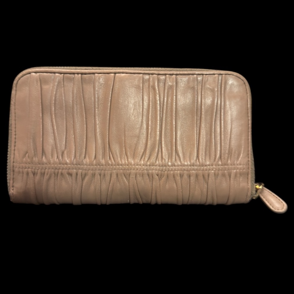 Prada Gaufre Nappa Leather Long Zip Around Zippy Wallet Beige Taupe Juta Pleated - Picture 3 of 13